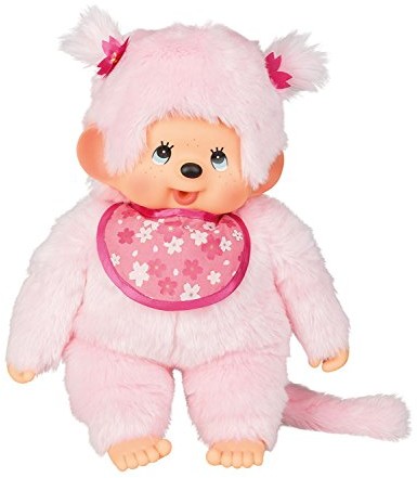 Sekiguchi Sekiguchi 242405 - oryginalny Monchhichi dziewczęcy kwiat wiśni, z różowego pluszu, z śliniaczkami i warkoczami z kwiatami, ok. 45 cm 242405