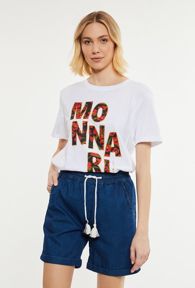 Monnari T-shirt z napisem w zwierzęcy wzór