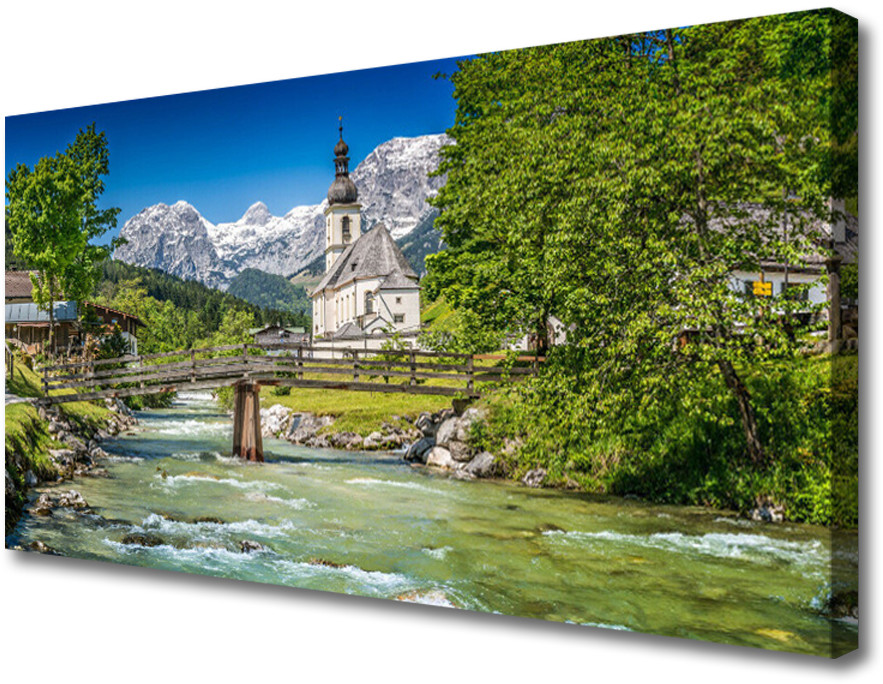 PL Tulup Obraz na Płótnie Kościół Most Jezioro Natura 100x50cm