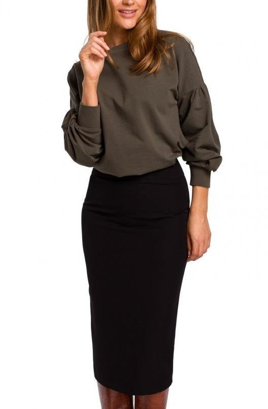 SukienkiShop Spódnica ołówkowa midi z szerokim pasem w talii dopasowana czarna - SukienkiShop