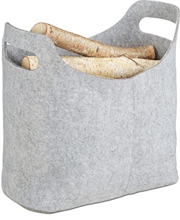 Relaxdays Kosz na drewno kominkowe  z filcu, wys. x szer. x gł.: 39,5 x 40 x 23 cm, 2 uchwyty, składana, półka na gazety, różne kolory, szary 10021972_111