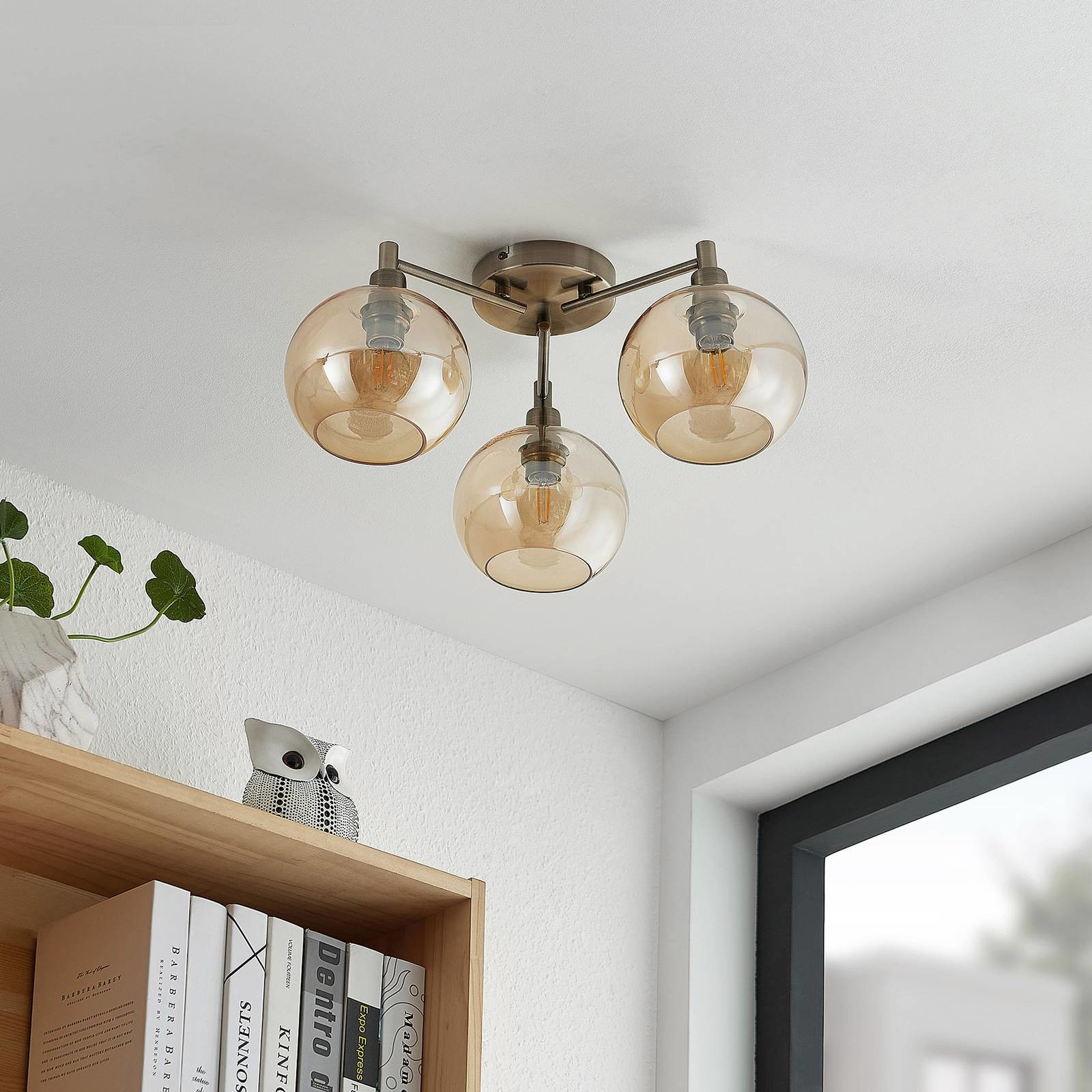 Lindby Ladino lampa sufitowa, 3-pkt., bursztyn