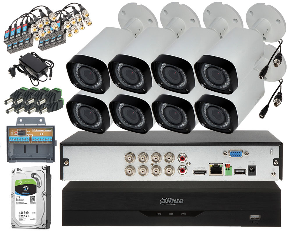 Dahua Zestaw monitoringu na 8 Kamer Full HD 2.1Mpx Motozoom IR-30m HAC-HFW1200RP-VF-27135/XVR5108HS-I2