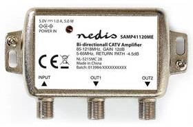 Wzmacniacz Nedis CATV Max zesÃlenà 9 dB 85-1218 MHz 2 výstupy zpÄ›tný kanál 4,5 dB 5-65 MHz konektor F SAMP41120ME)