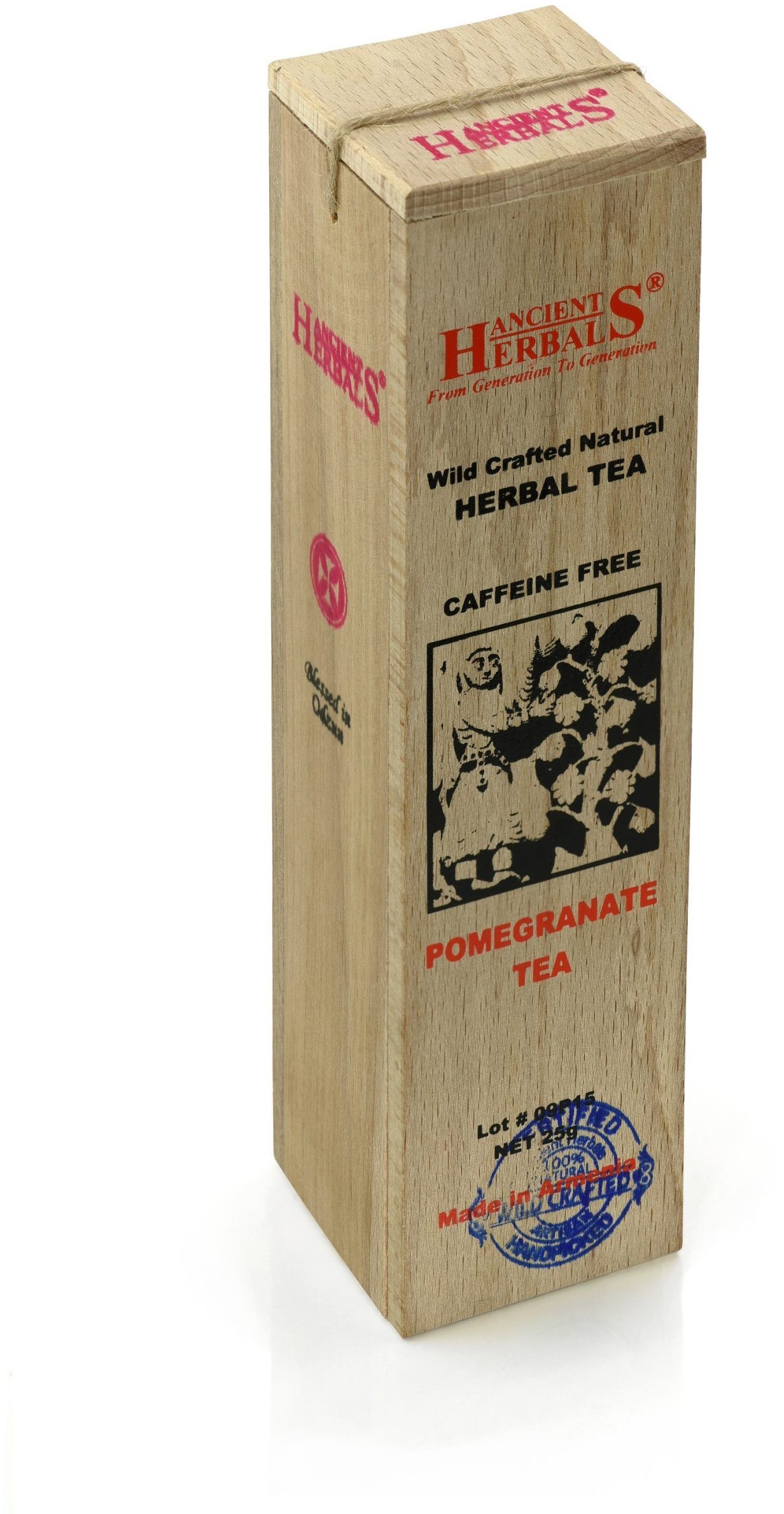 Ancient Herbals Napar z granatu  100% naturalna, dzika, sypana herbata ziołowa w drewnianym pudełku, 25 g