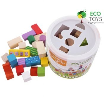 EcoToys ZESTAW 50 KLOCKÓW DREWNIANYCH DLA DZIECI