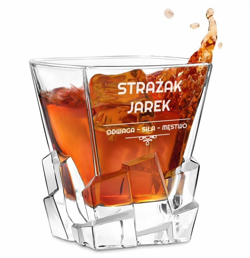 Murrano Szklanka do whisky z grawerem dla strażaka na imieniny SZIB-006