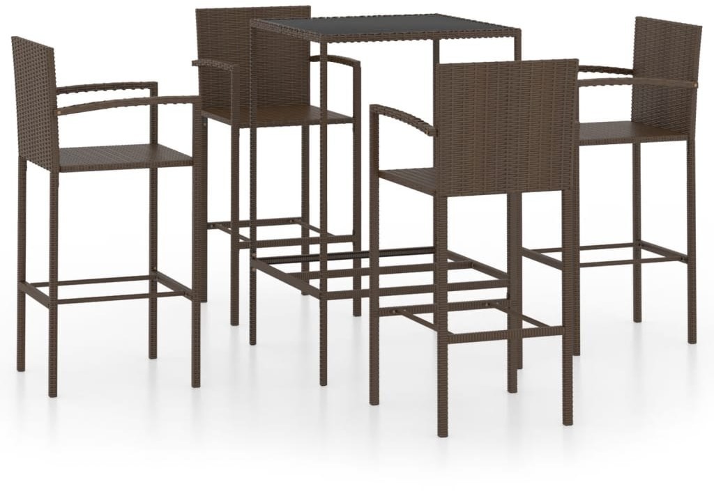 vidaXL 5-cz. zestaw mebli barowych do ogrodu, rattan PE, brązowy 3064839
