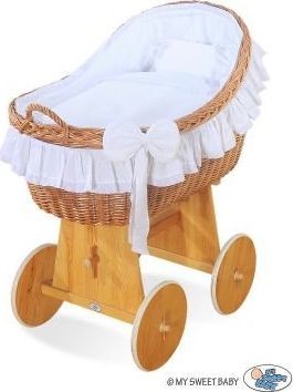 My Sweet Baby Kosz Mojżesza z budką wiklinową Carina naturalny + biała pościel 2200-820