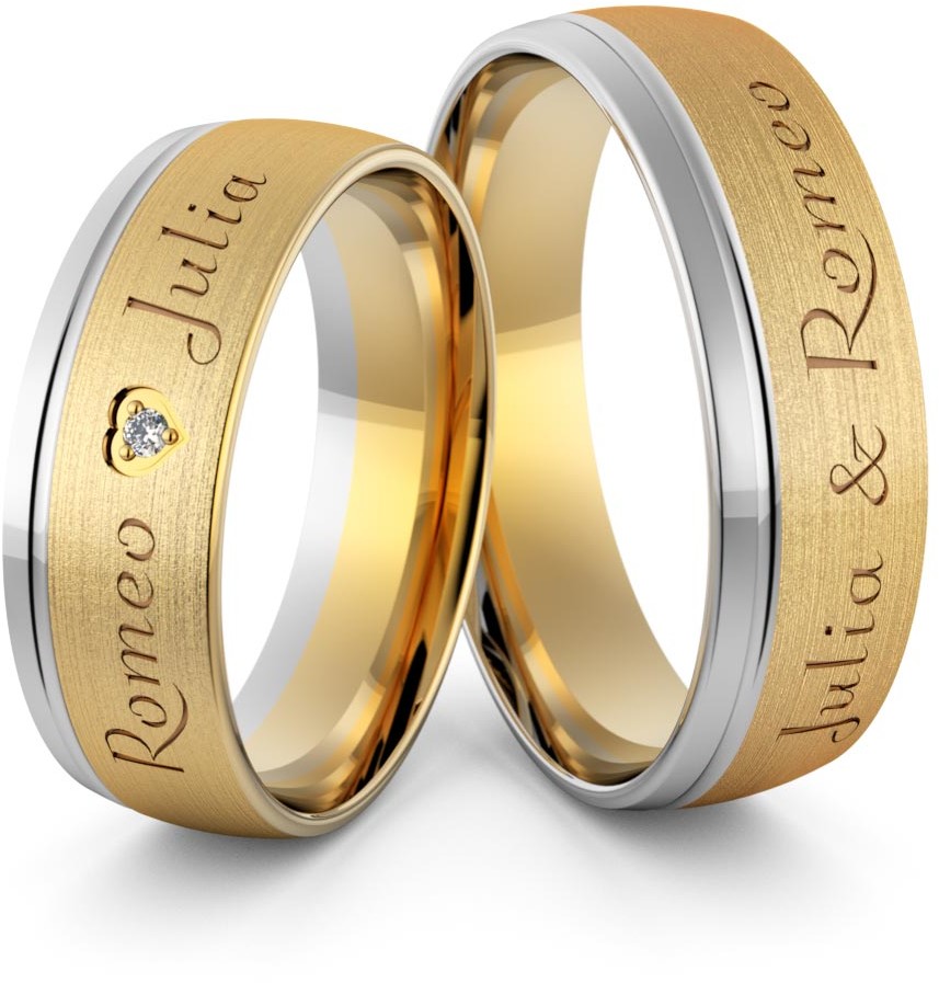 Eminence Obrączki ślubne dwukolorowe z imionami i sercem - Au-989 Au-989-4