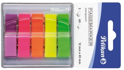 Pelikan 200303  Page Marker n132, 200 arkuszy, rozmiar: 5 X 12 X 45 MM, przezroczysta kolory: zielony/żółty/pomarańczowy/różowy/fioletowy 4012700200303