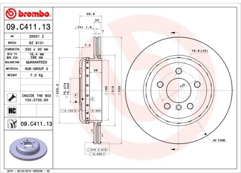 BREMBO Tarcza hamulcowa (1 sztuka) 09.C411.13