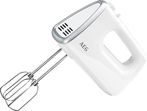 AEG hand Mixer HM 3330 3Series (zmienna funkcji Turbo do maksymalnej mocy, 5 poziomy prędkości, naganiaczy i wyrabiania ciasta są nadaje się do mycia w zmywarce, przycisk wysuwania, 450 W) Biały/srebr HM 3330