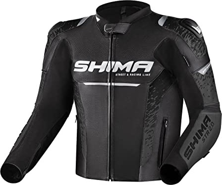 SHIMA SHIMA STR 2.0 kurtka motocyklowa - skórzana, sportowa kurtka z tyłu, łokcie, ochraniacze na ramiona, perforowana skóra, do 2-częściowego garnituru (56, czarna) STR 2.0 JACKET BLACK