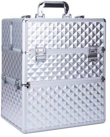 Allepaznokcie Kuferek kosmetyczny XXL dwuczęściowy M-3N - srebrny DIAMENT (bez kratki, bez paska) K107-1HC