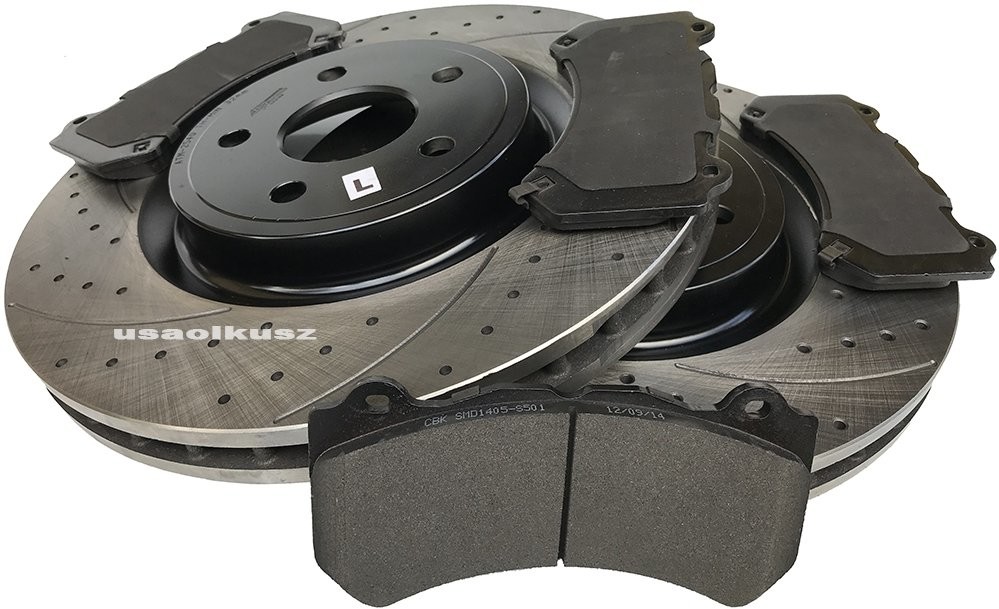 Przednie WIERCONE nacinane tarcze BLACK oraz klocki hamulcowe Dodge Durango SRT 6,4 V8