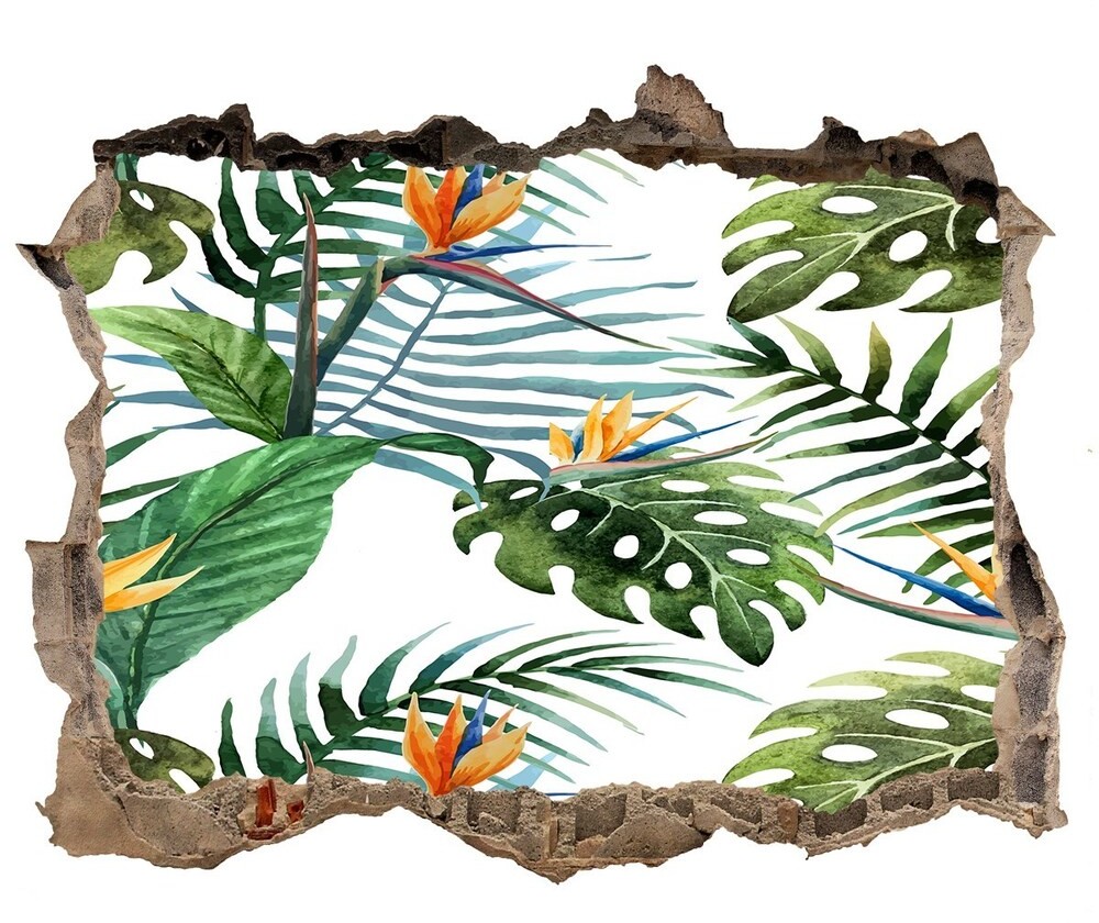 Wallmuralia.pl Naklejka 3D dziura beton Tropikalne kwiaty