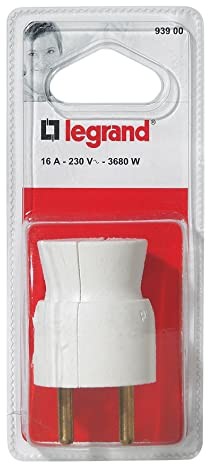 Legrand 093900 Plastikowa wtyczka męska z ziemią, wyjście kabla z tyłu, biały LEG93900