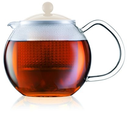 Bodum Assam zaparzacz do herbaty (szklany uchwytu, kolorową pokrywką, filtr stały tworzywo sztuczne), 1 l, kremowy 1830-913
