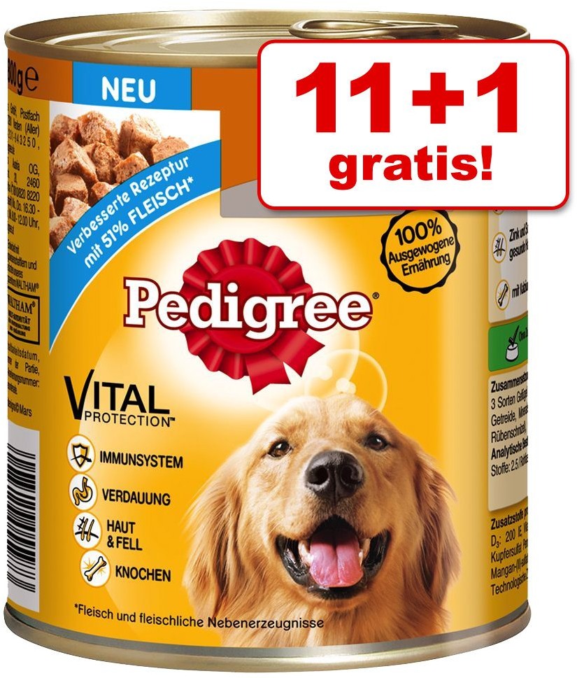 Pedigree 11 + 1 gratis! Adult Classic 12 x 800 g 3 rodzaje mięsa