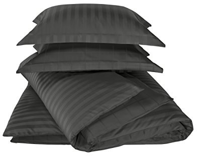 De Witte Lietaer Pościel de Witte lietaer zygo Ebony poszewka na kołdrę + 2 poszewki na poduszkę z ciemnoszarym kierownicy czesana bawełna 240 x 220 cm Parure Zygo Ebony/Gris foncé 240