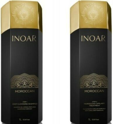 Inoar [Zestaw] INOAR szampon oczyszczający 1000ml + INOAR keratyna do prostowania włosów 1000ml