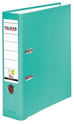 FALKEN Falken PP-Color segregator dźwigniowy A4 szeroki 8 cm pastelowy turkus. Wyprodukowano w Niemczech.Teczka wegańska Segregator Wegański Vegan Segregator szczelinowy Segregator z mechanizmem 11286580