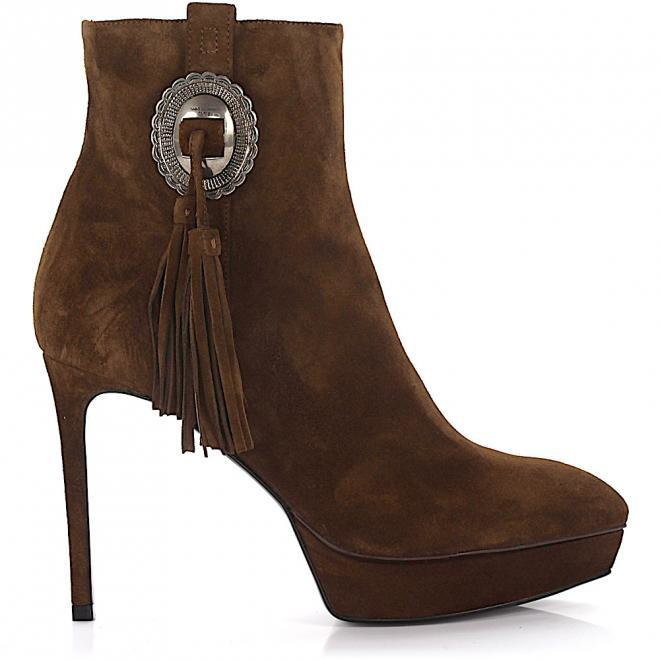 Saint Laurent Saint Laurent Botki  zamsz Elementy metalowe Pompon brąz
