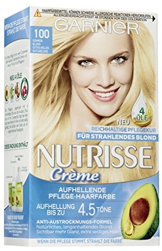 Garnier Nutrisse Creme Coloration letnia farba do włosów (blond 100, zabarwienie na włosy na stałe z 3 naehrenden olejami), zestaw sztuk 635226