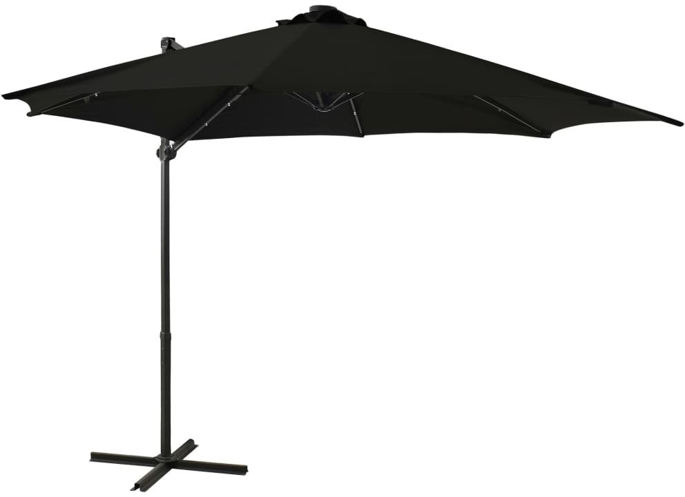 VidaXL Parasol wiszący z lampkami LED i słupkiem, czarny, 300 cm 312332 VidaXL