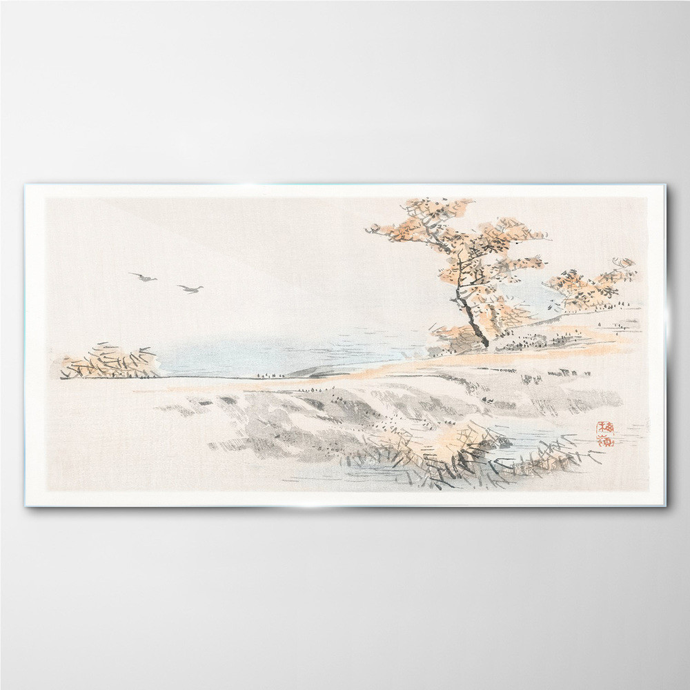 PL Coloray Obraz Szklany Morze Drzewa Ptaki Ścieżka 120x60cm