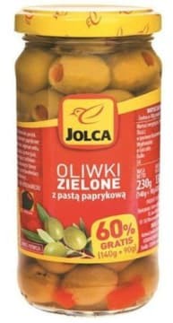 Jolca Oliwki zielone z papryką 60% GRATIS ( 140 + 90g )