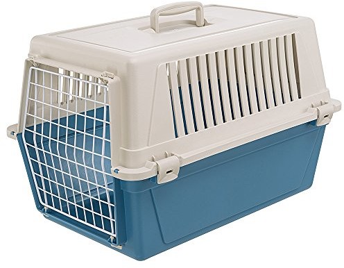 Ferplast Transporter Atlas 10 dla psów i kotów do 5 kg/stabilne pudełko do noszenia w kolorze czarnym z białym łącznie z ergonomicznym uchwytem/wymiary: 48 x 32,5 x 29 cm, niebieski