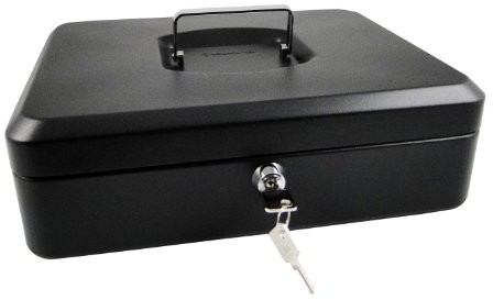 Unbekannt Pavo Premium kasetka na pieniądze, z zamkiem cylindrowym i 2 kluczami, wymiary 30 x 24 x 9 cm, kolor czarny 8011858