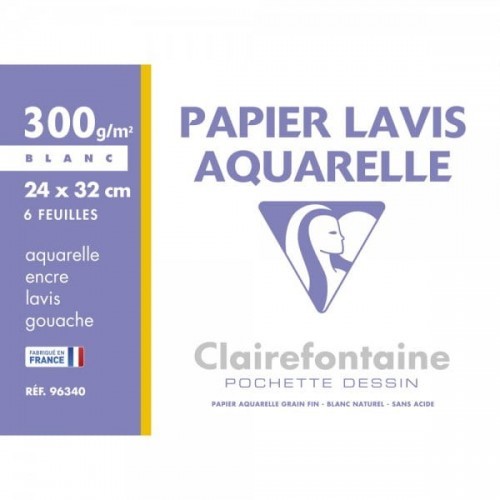 Clairefontaine Papier do akwareli Fin 24x32 cm 300 g 6 ark. 96340C