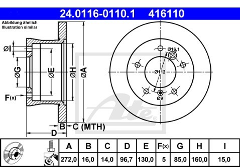 ATE 24.0116-0110.1 TARCZA HAMULCOWA MERCEDES SPRINTER 94-06 TYŁ