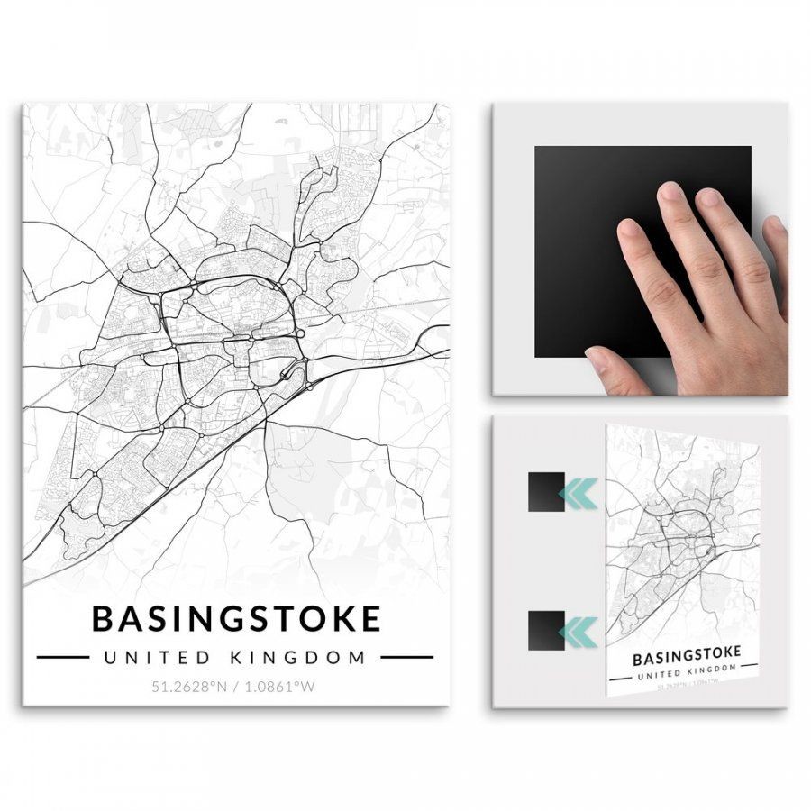 Pix4home Plakat metalowy Mapa B&W Basingstoke M POS-M-03988