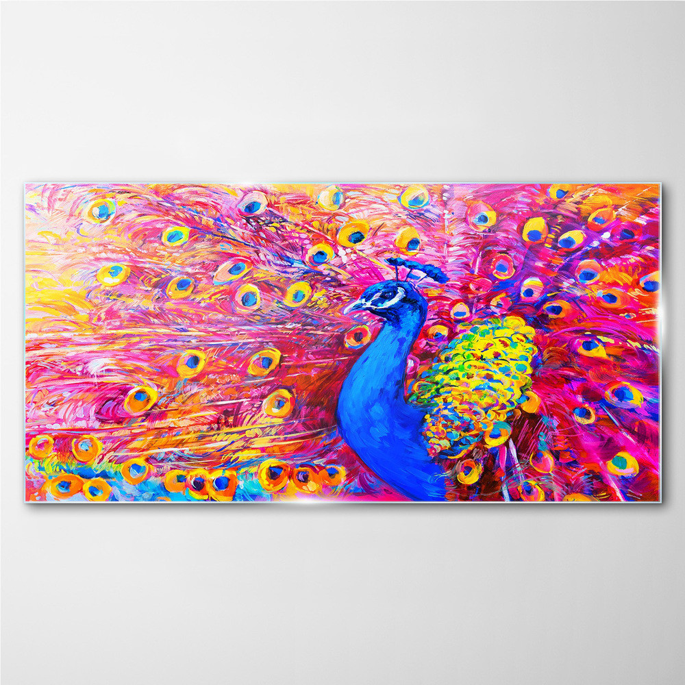 PL Coloray Obraz Szklany Zwierzę Ptak Paw Pióra 140x70cm