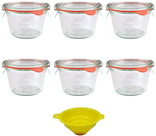 Viva Haushaltswaren VIVA artykuły gospodarstwa domowego  6 szklane słoiki okrągłe krawędź szklanki w kształcie słoików 250 ML wraz z Clip Plus pierścienie i żółtymi lejkiem do napełniania z blokadą #15162#