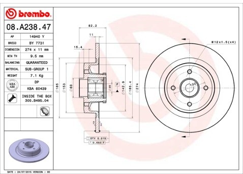 BREMBO Tarcza hamulcowa 08.A238.47