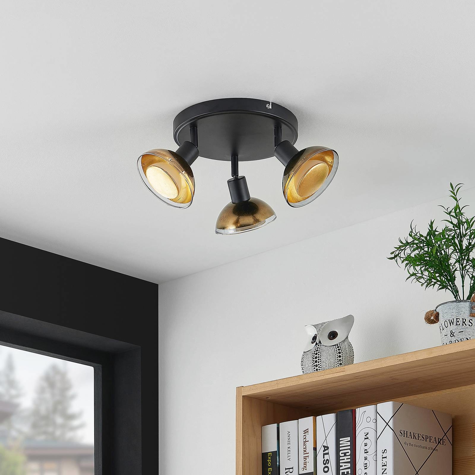 Lindby Erin spot sufitowy LED okrągły czarny/złoty