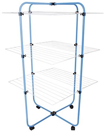 MSV 130043 wielofunkcyjna stojak na pranie, 3 pięter, wzmocnione tworzywo sztuczne, 71 x 71 x 135 cm, biały/niebieski 648/130043