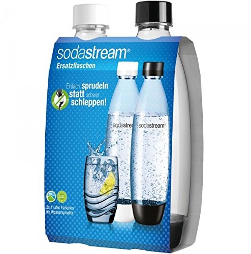 SodaStream Fuse 1741200490 zestaw dwóch butelek typu PET, z odpornego na pęknięcia tworzywa sztucznego, kolor czarny/biały, wymiary 8,6 × 8,6 × 28,1 cm 1741200490
