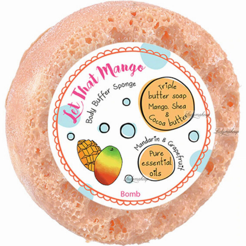 Bomb Cosmetics Body Buffer Sponge - Gąbka pod prysznic z naturalnymi olejkami eterycznymi - Let That Mango - 200 g