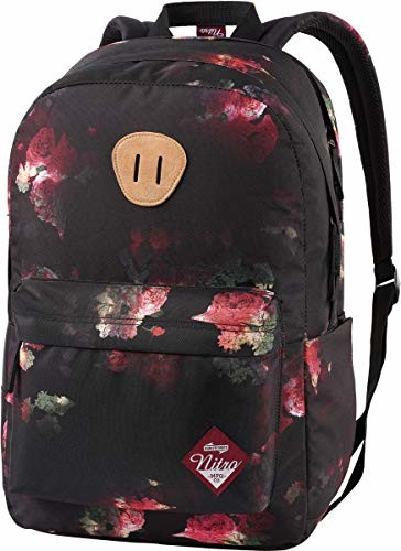 Nitro URBAN PLUS Daypack plecak damski, na co dzień, na rower, ładny plecak, torba szkolna, plecak kurierski, plecak damski, plecak z kwiatowym wzorem, czarny różowy (wielokolorowa) - 1211-878089 1211-878089