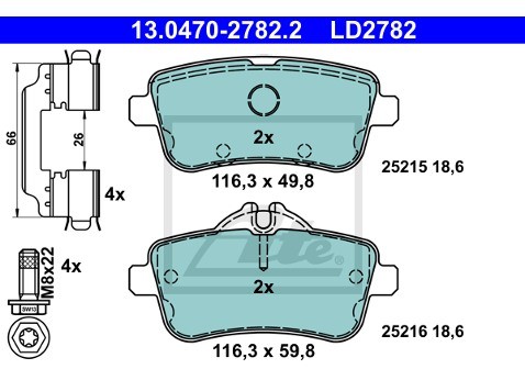 ATE Zestaw klocków hamulcowych, hamulce tarczowe 13.0470-2782.2
