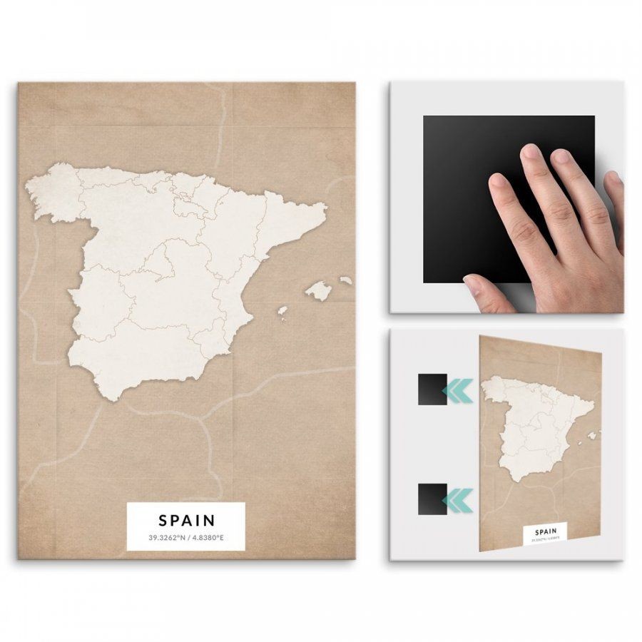 Pix4home Plakat metalowy Mapa Vintage Hiszpania L POS-L-04362