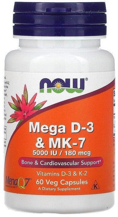 Now Foods Mega D-3 & MK-7 - Witamina D3 5000 IU + K2 MK-7 (60 kaps.)