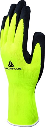 Deltaplus Delta Plus VV73307 poliestrowe rękawice z dzianiny, lateksowa powłoka piankowa na powierzchni dłoni, neonowy żółty-czarny, 07, 120 sztuk