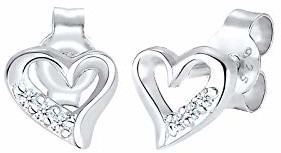 DIAMORE Ohrringe Damen Herz Liebe Symbol elegant funkelnd mit Diamant (0.06 ct.) in 925 Sterling Silber
